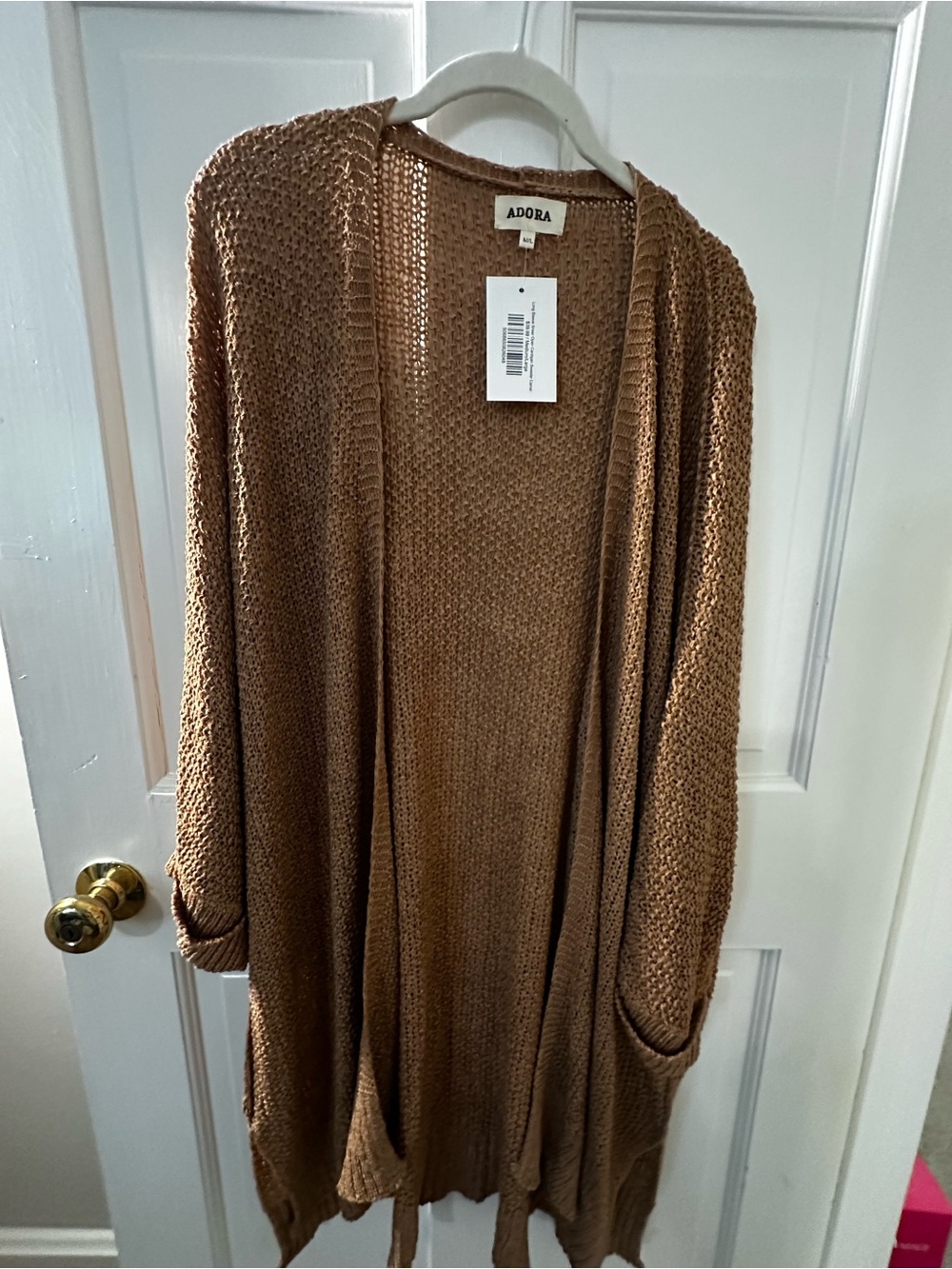 Adora Women’s Open-Front Long Cardigan Sweater in Camel